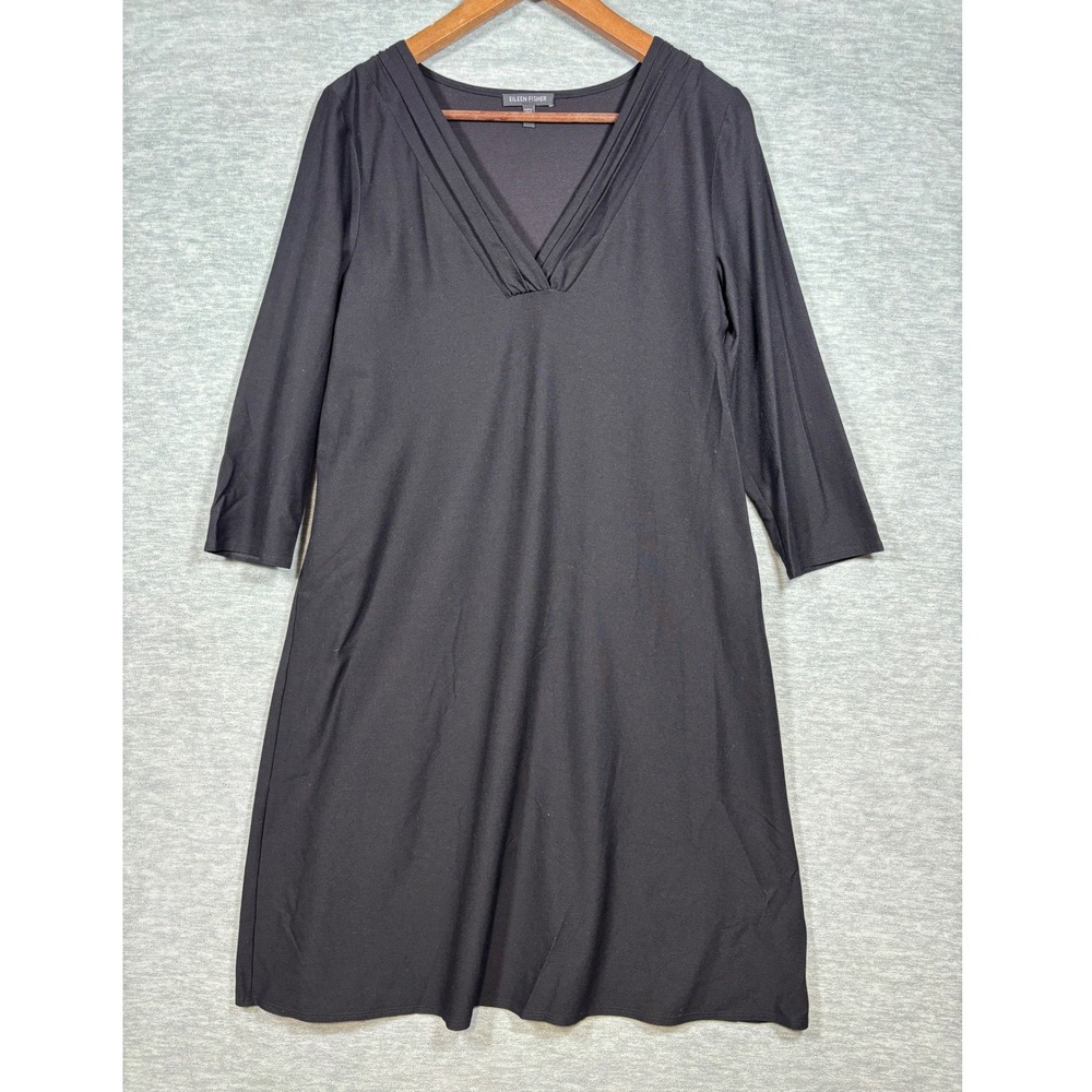 Eileen Fisher Dress M‎ Black 3/4 Sleeve Career Casual Minimalist